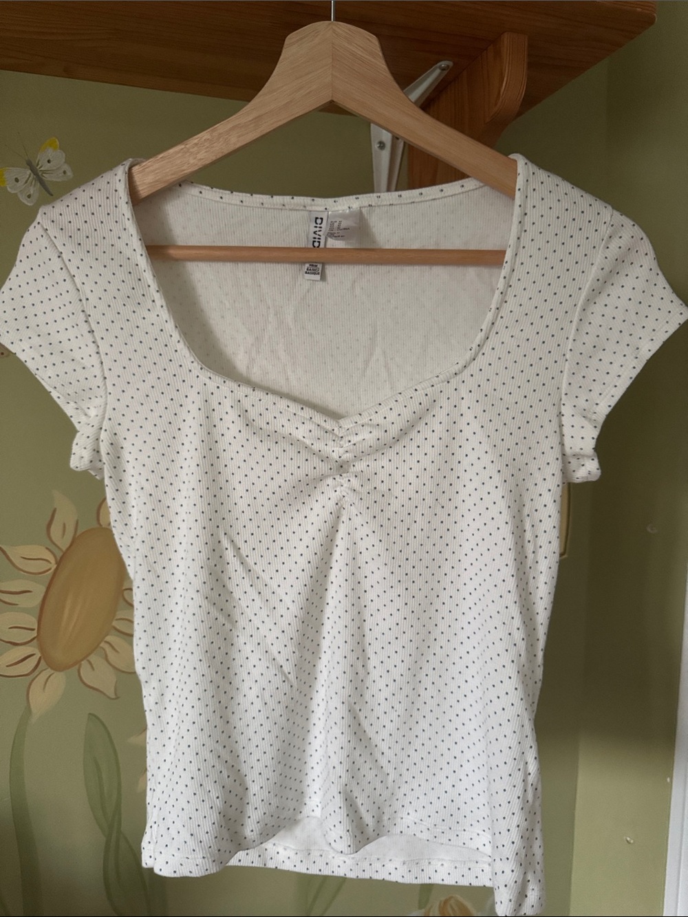 White Short Sleeve Scoop Neck Polka Dot Top